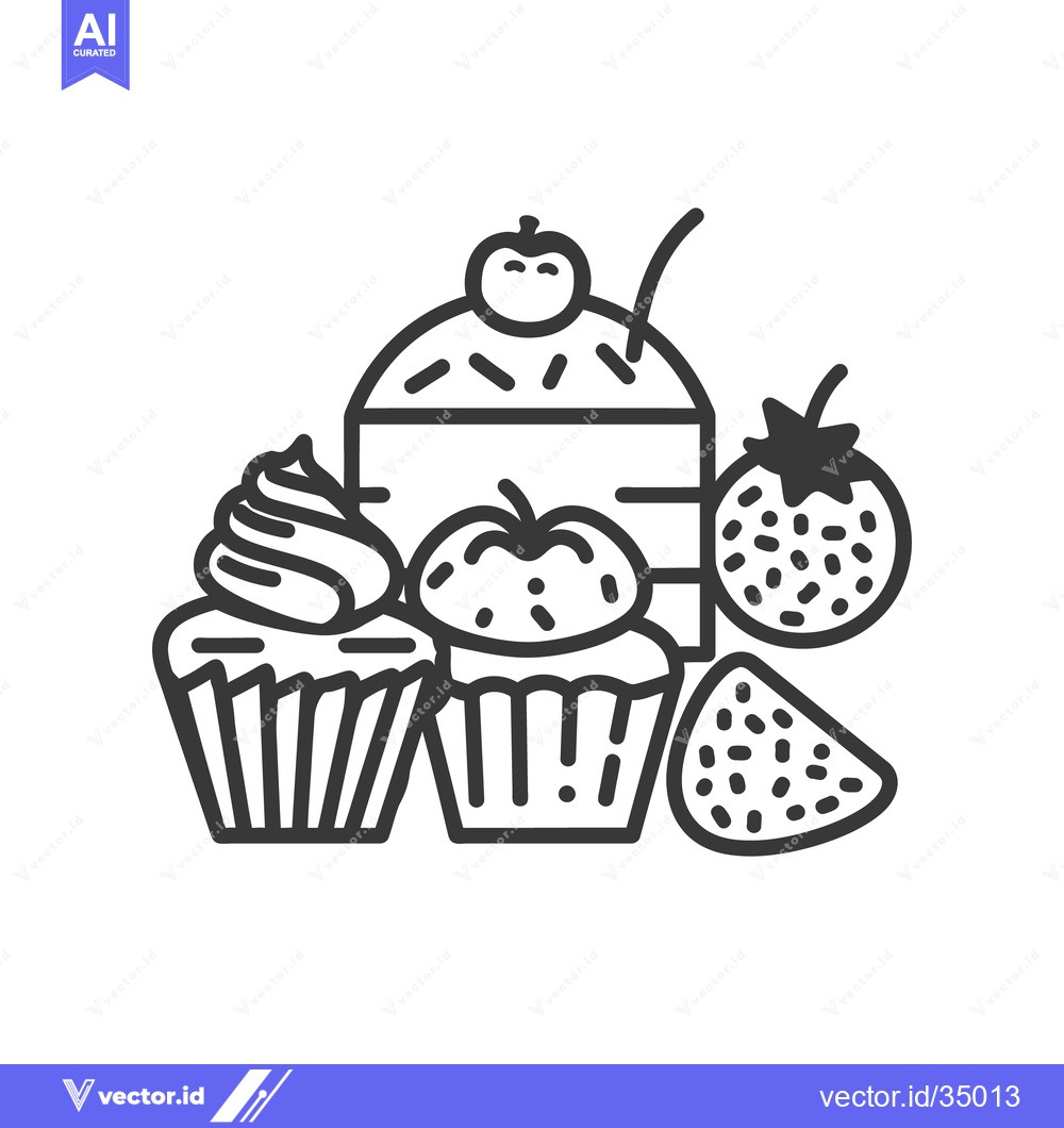 Premium Vector dari A collection of pastries and fruit in an illustration style