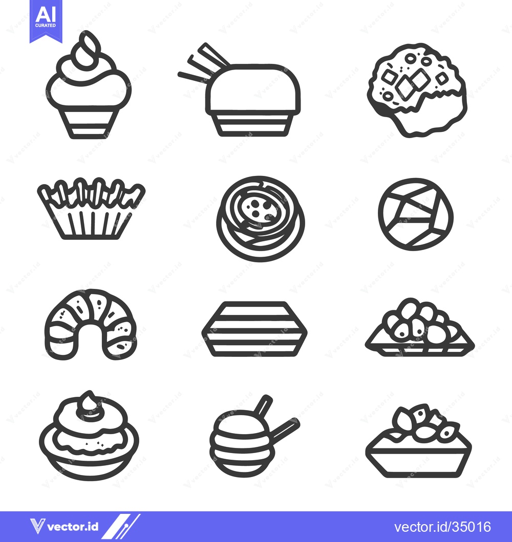 Premium Vector dari Simple outlined illustrations of various edible food items