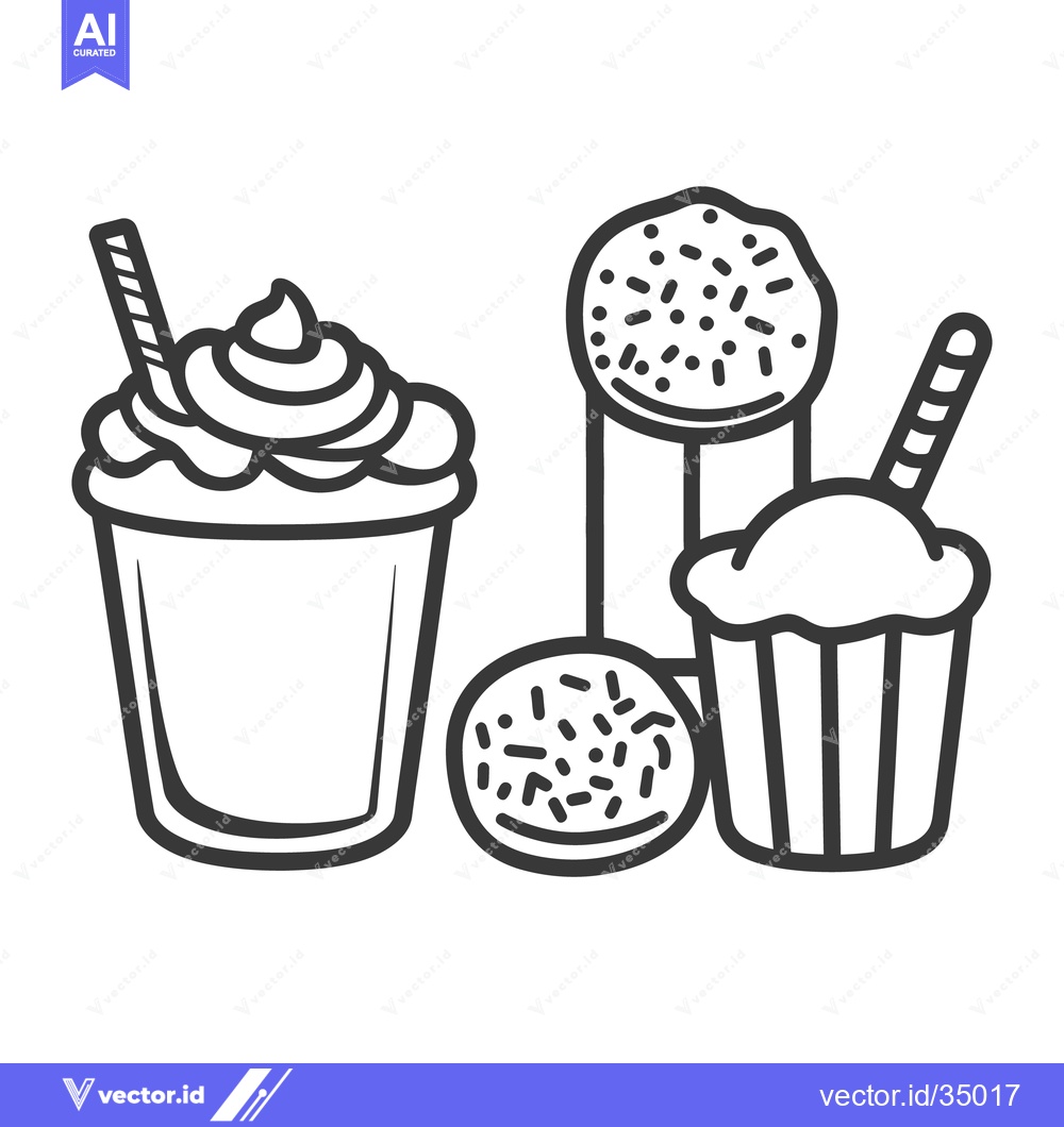 Premium Vector of Illustration depicting various desserts with straws and decorations ar