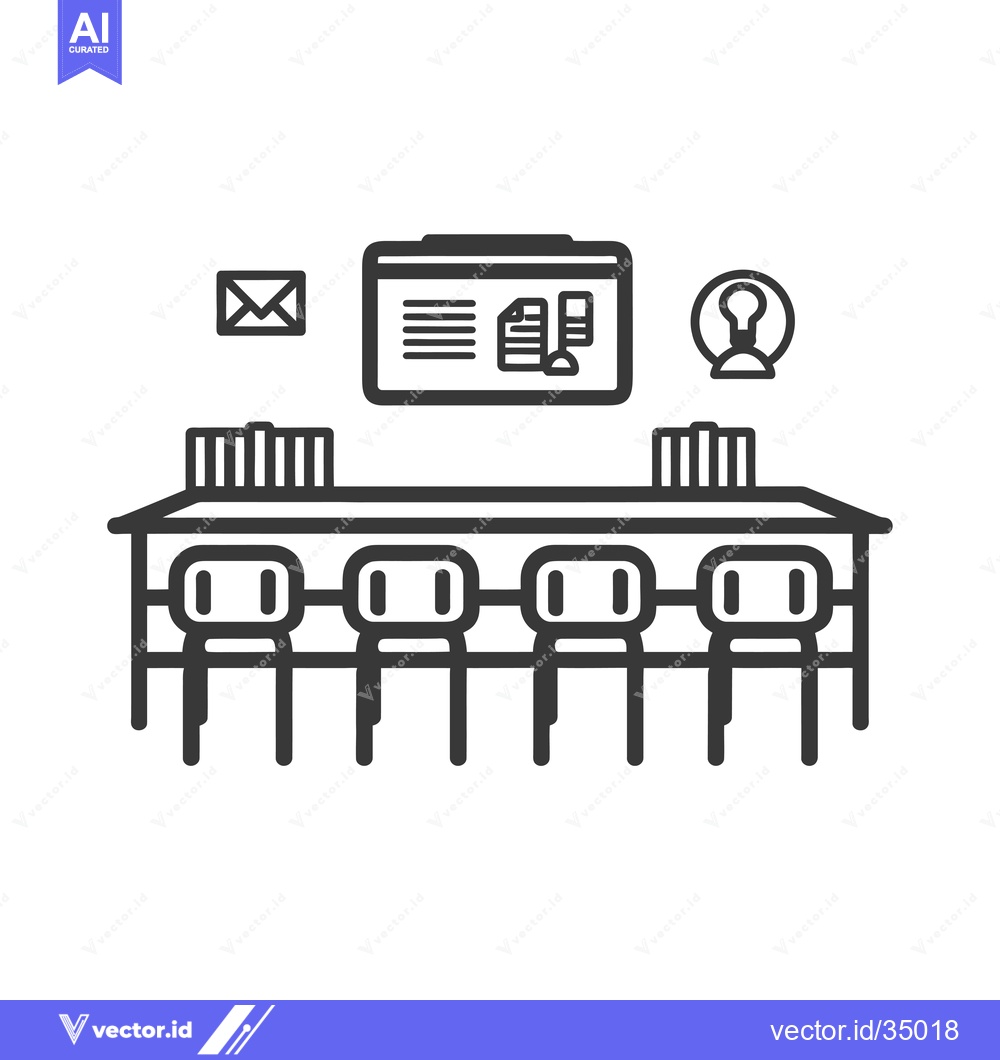 Premium Vector dari Conference Room with a Table and Chairs, a Whiteboard, and Icons