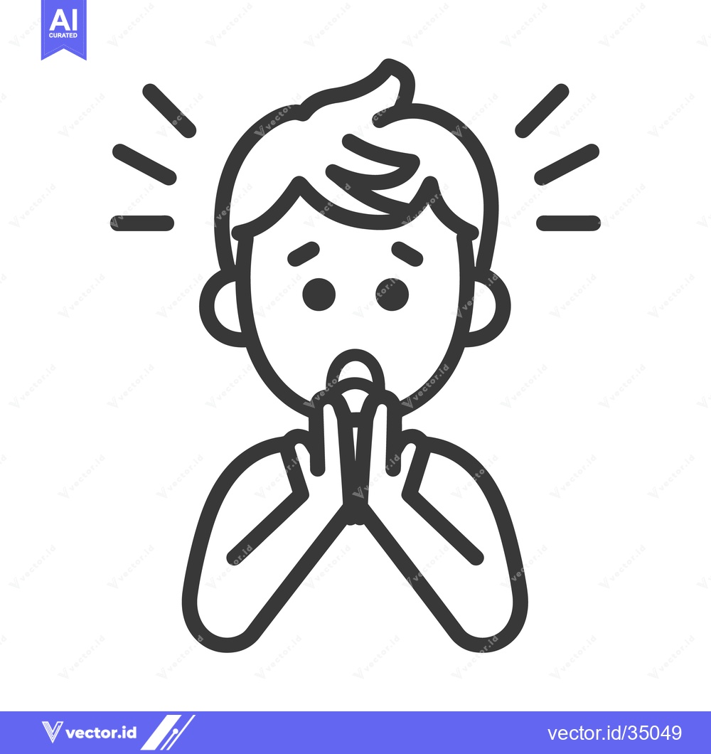 Premium Vector dari A surprised boy with hands clasped to his mouth and head