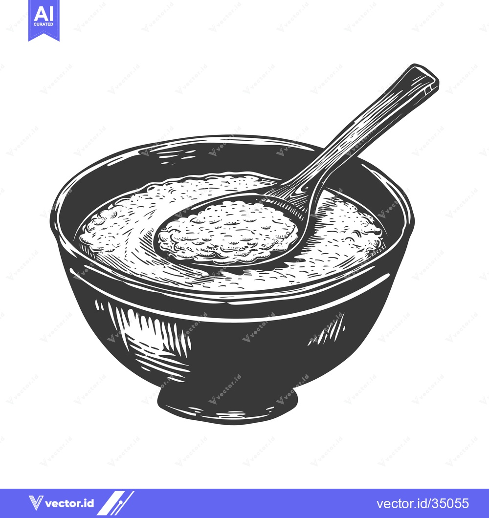 Premium Vector of A bowl of porridge with a wooden spoon