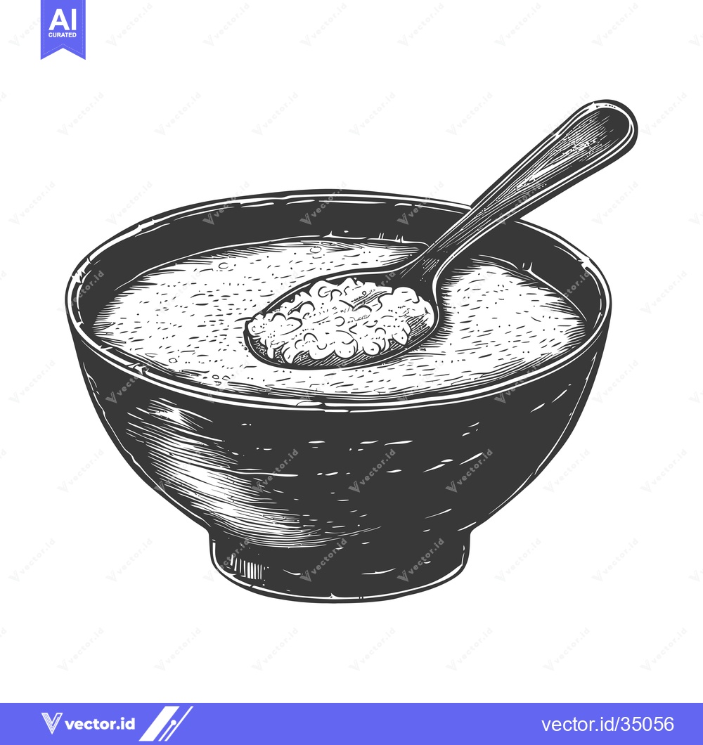 Premium Vector dari A bowl of porridge with a spoon is shown