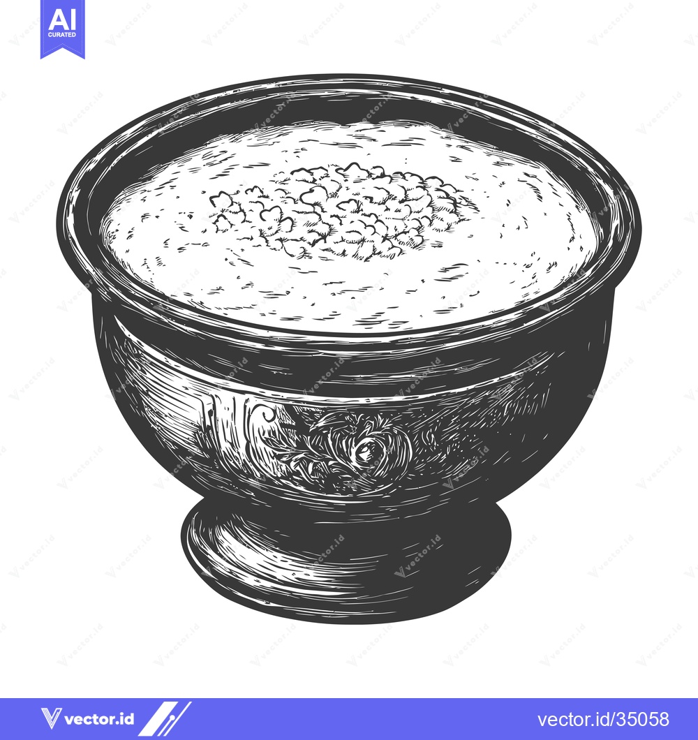 Premium Vector of Ornate Bowl Filled With Creamy Soup And Topping