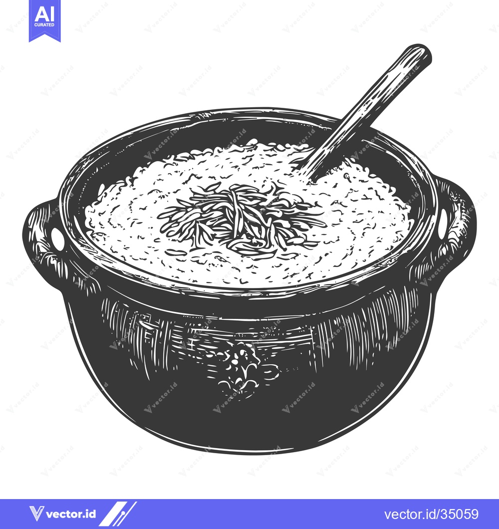 Premium Vector dari A Rustic Pot of Creamy Rice Dish with Herbs
