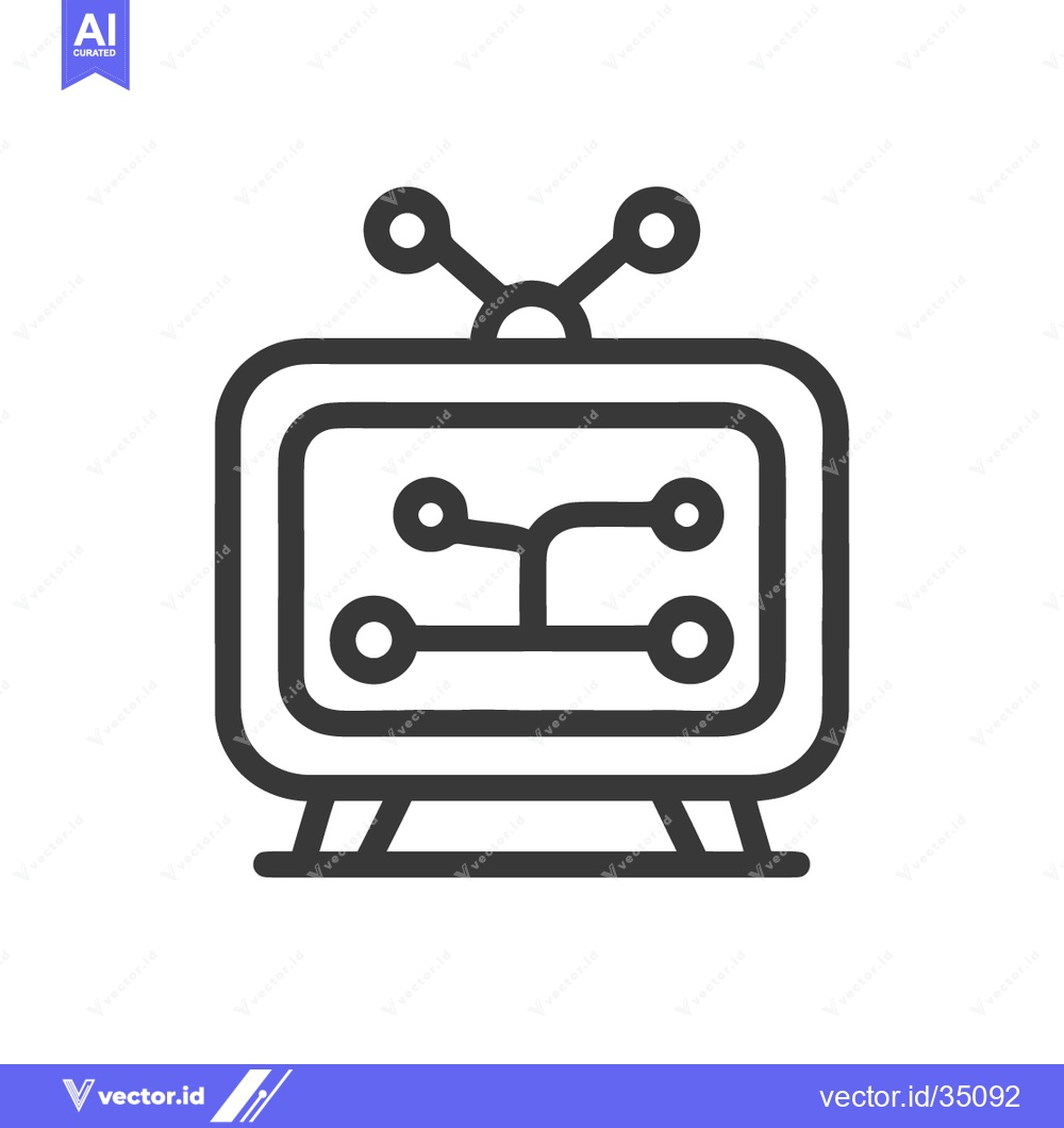 Premium Vector of Retro TV Icon with Circuit Board Pattern, Minimalist Design on White B