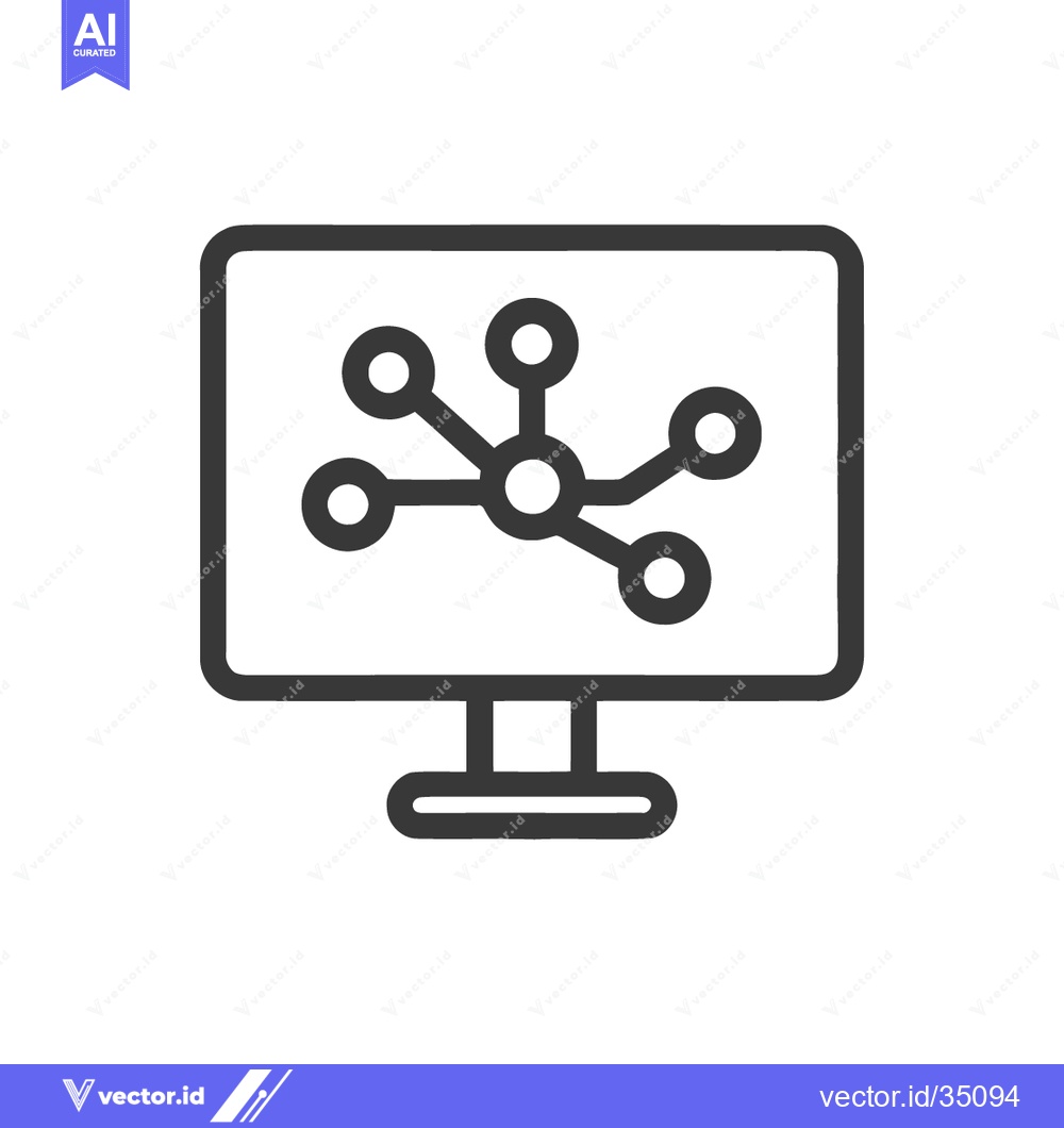 Premium Vector dari Network Visualization: Computer Monitor Displaying Connected Nodes Ico