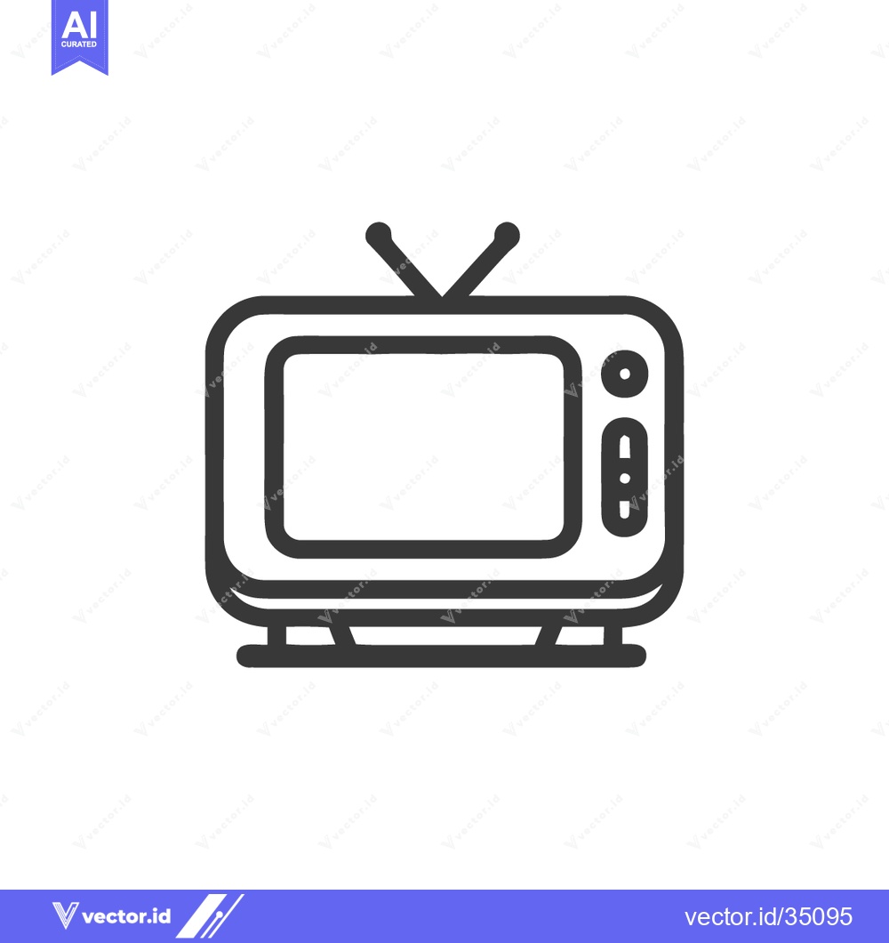 Premium Vector of Retro Television Icon: Vintage TV Outline with Antenna and Buttons on