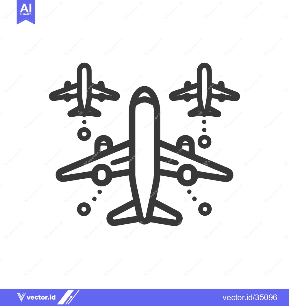 Premium Vector of Airplane Formation Icon: Minimalist Design with Flight Trajectory Dots