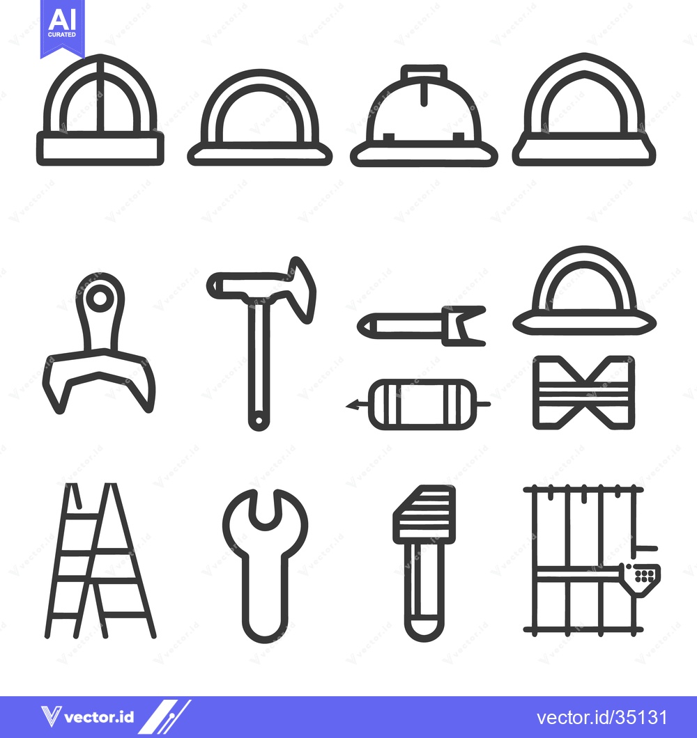 Premium Vector dari Various construction and industrial tools are organized in a grid