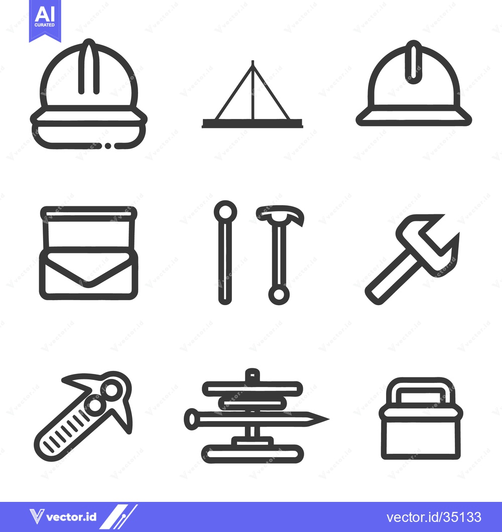 Premium Vector of Nine simple line drawings of construction tools and equipment