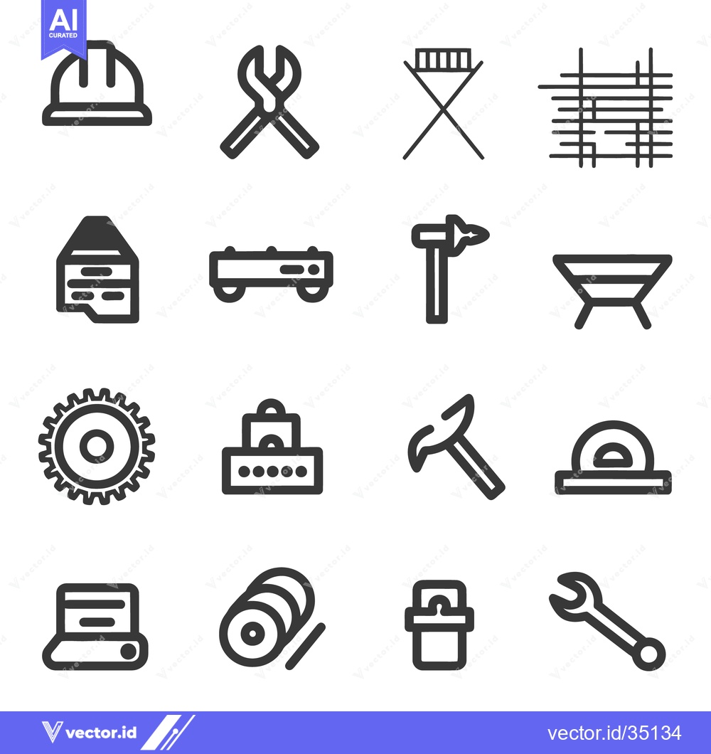 Premium Vector of Illustrations of construction tools and equipment presented in a grid