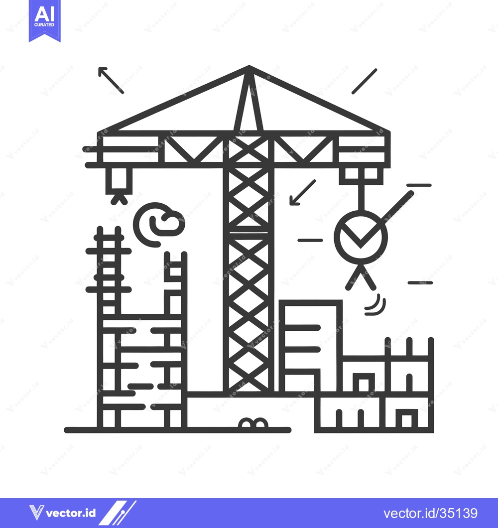 Premium Vector dari Construction Crane Lifting a Building Block with a Checkmark