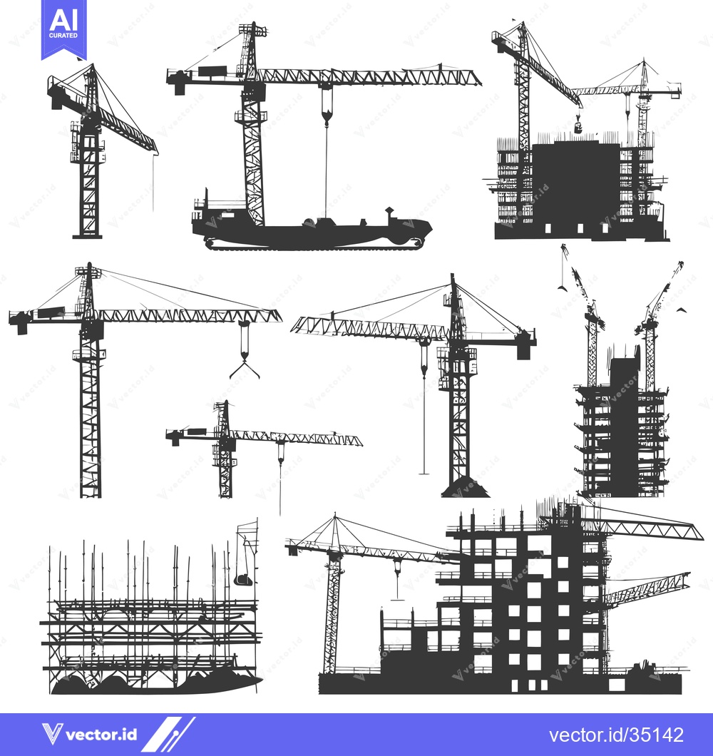 Premium Vector dari Construction Cranes and Buildings in Silhouette