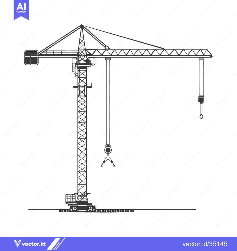Premium Vector of Construction Crane with Two Hook Systems