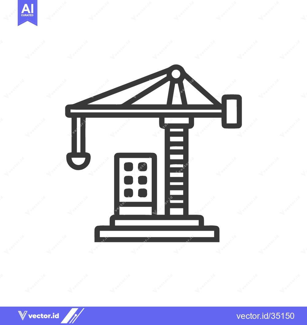 Premium Vector of Minimalist Construction Crane Icon with Building Outline Design