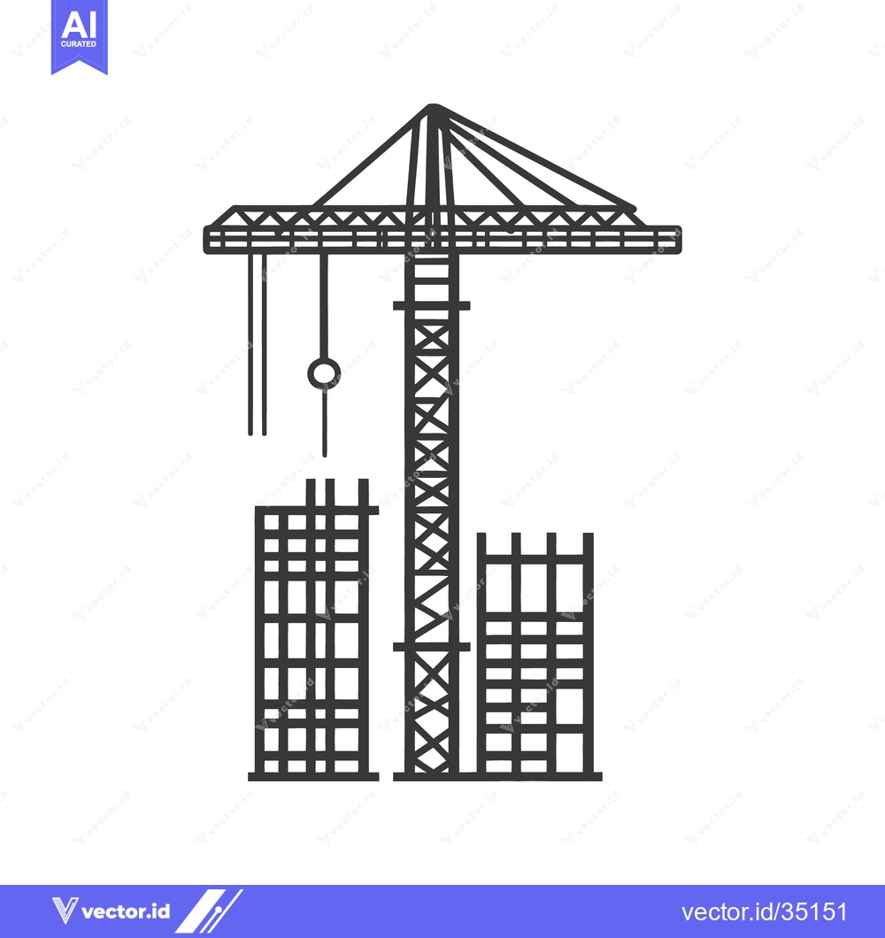 Premium Vector dari A black and white illustration of construction elements and crane