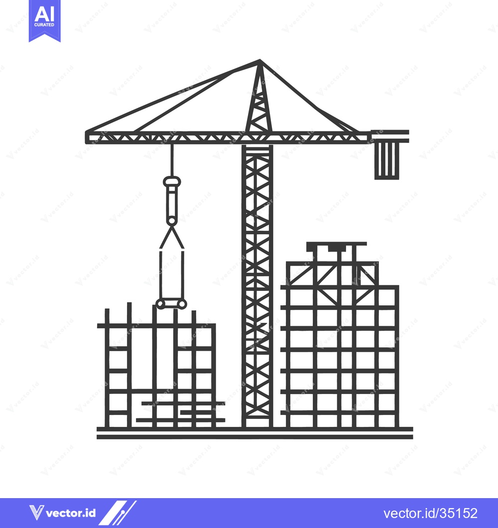Premium Vector dari A construction site graphic depicts a crane building structures carefu