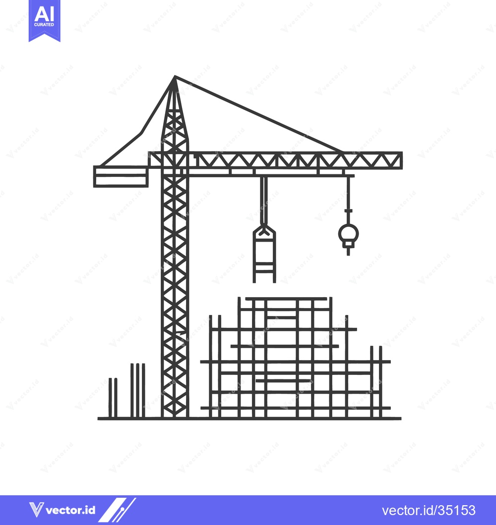 Premium Vector dari Construction site image featuring a large crane and building materials