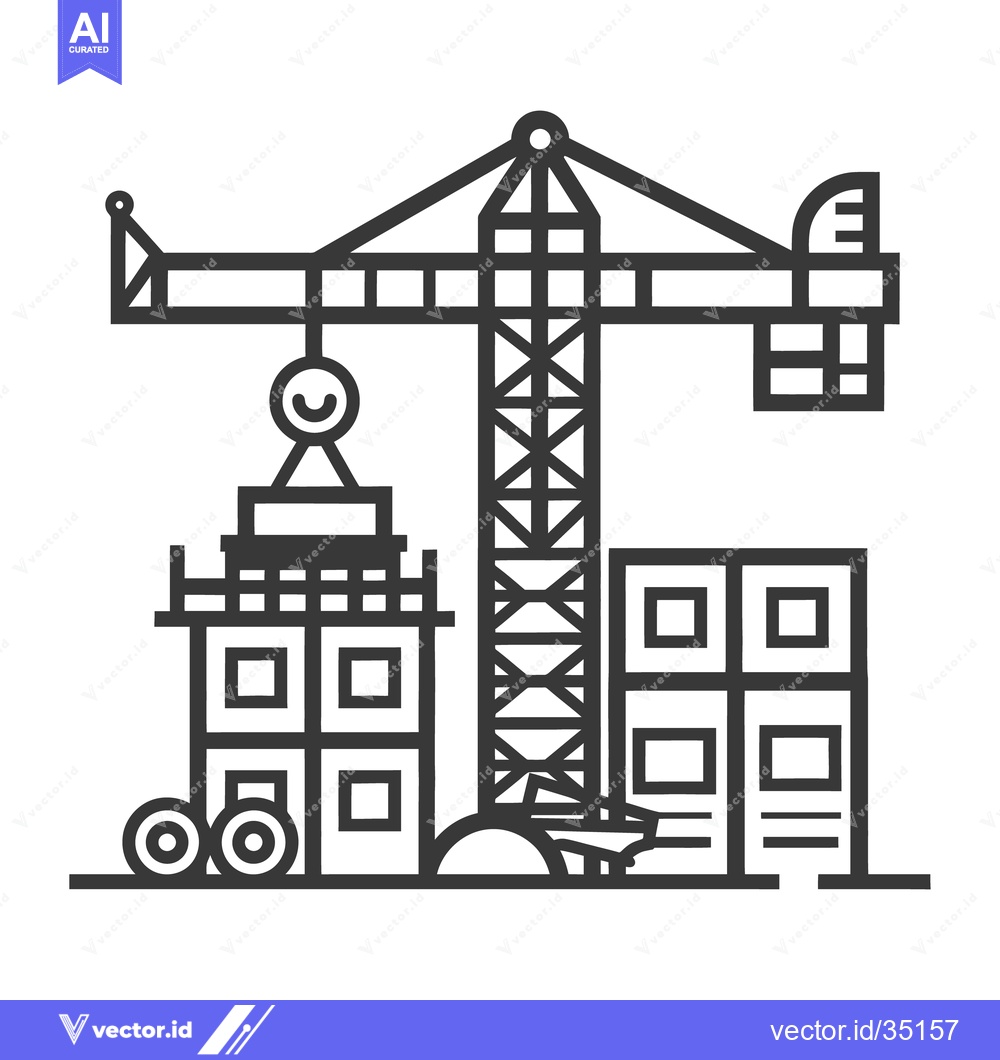 Premium Vector dari Construction site featuring a tall crane and buildings in progress