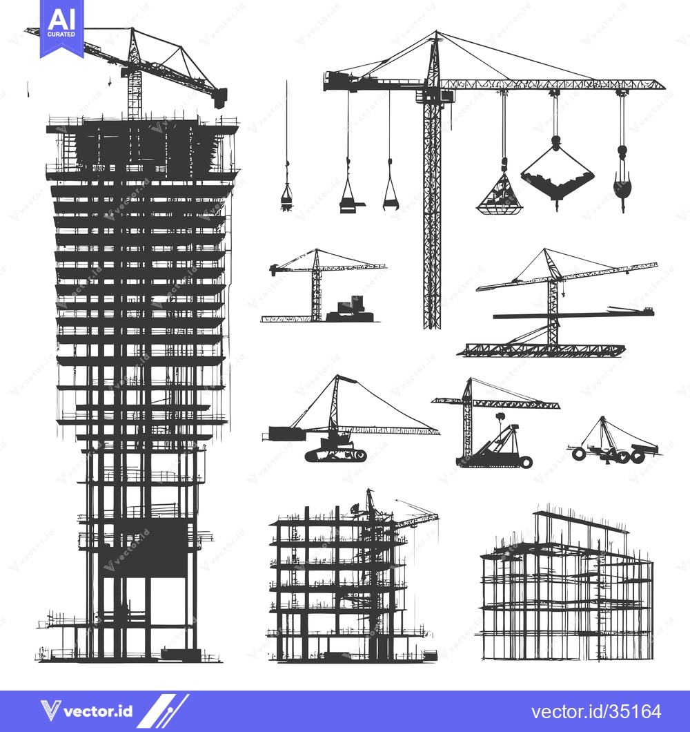 Premium Vector of Construction Site with Multiple Cranes and Buildings Under Constructio