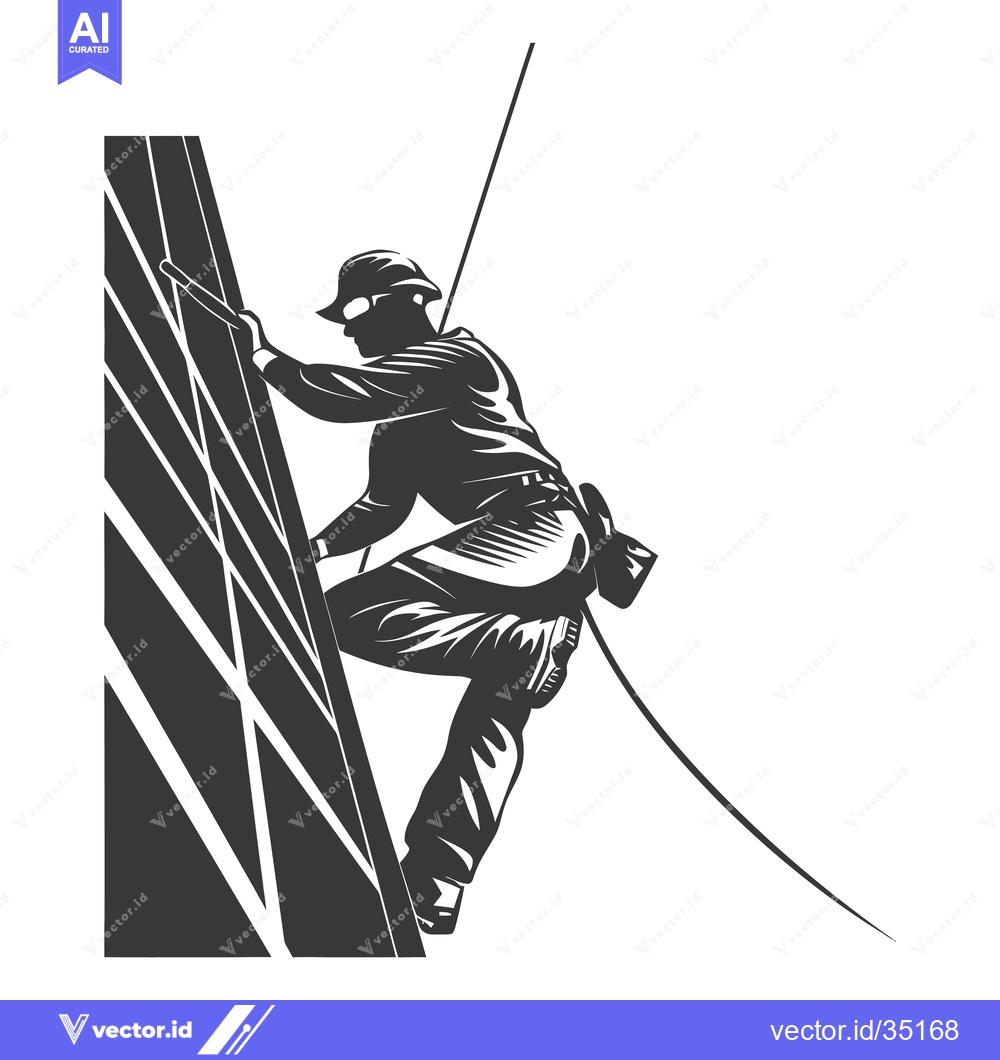 Premium Vector dari Construction Worker Ascending a Tall Building