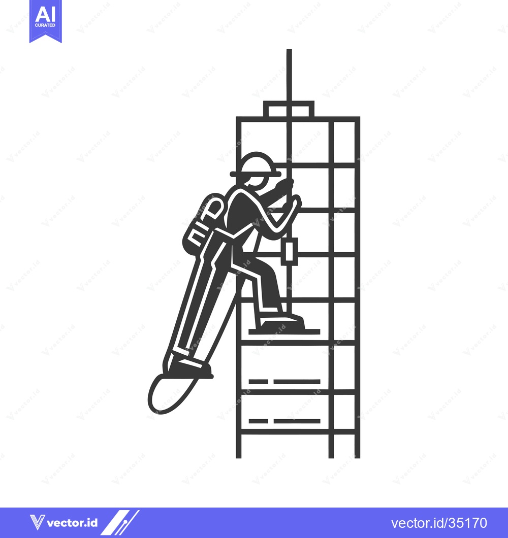 Premium Vector of Construction Worker Climbing a Ladder on a Building