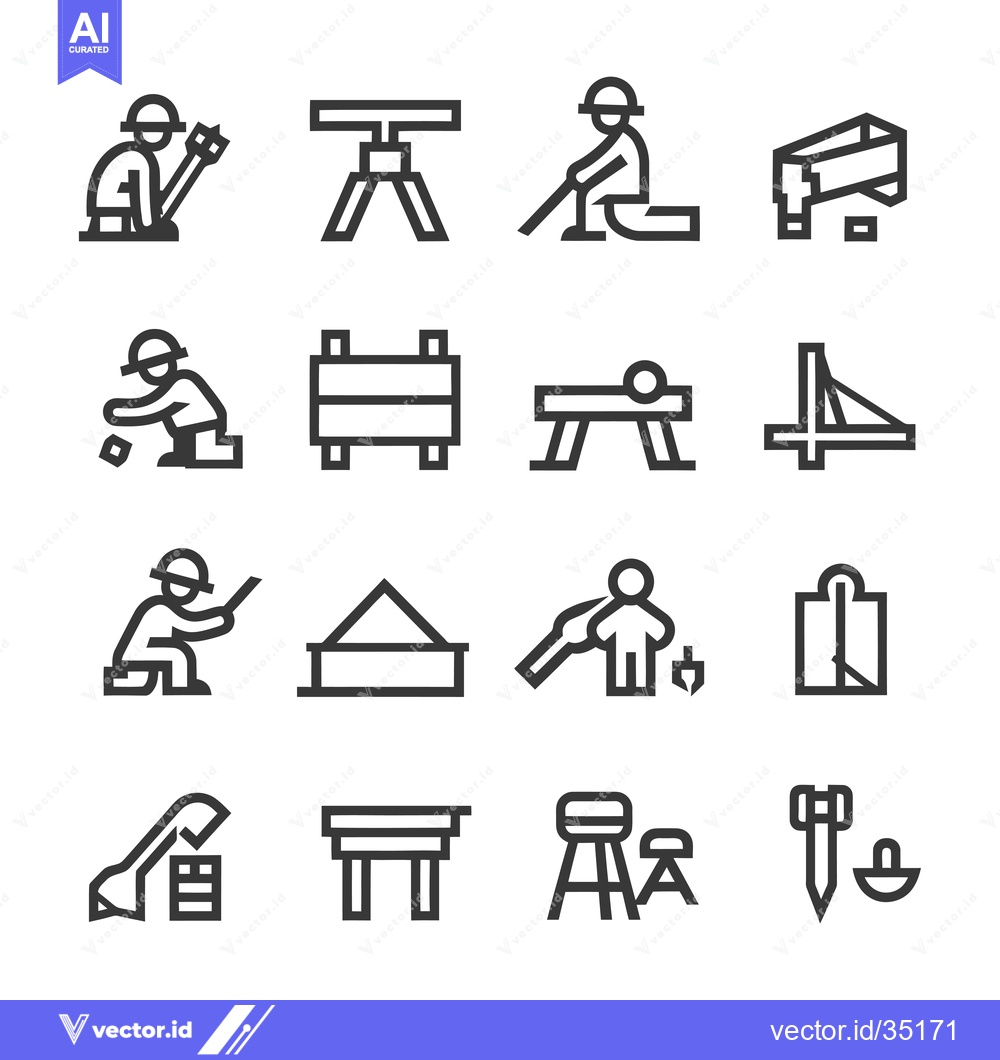 Premium Vector dari Construction Worker Icon Set with Tools, Equipment, and Structures