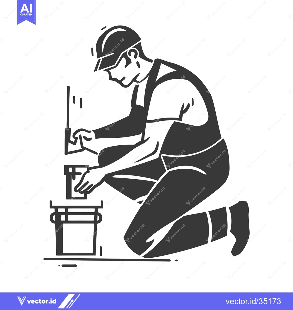 Premium Vector dari Construction Worker Kneeling and Holding a Paint Can