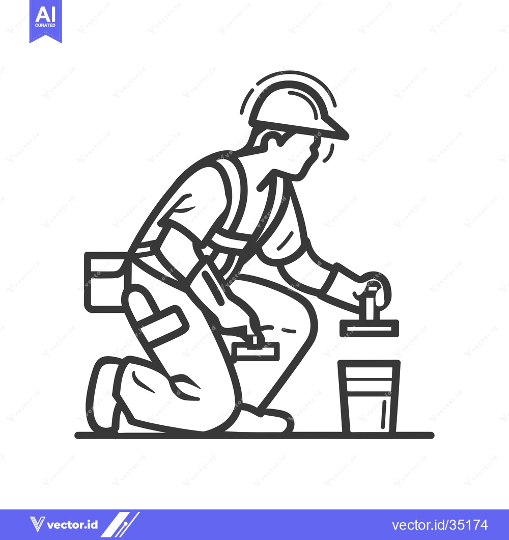 Premium Vector dari Construction Worker Kneeling and Using a Level Tool