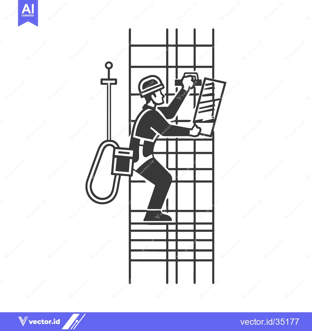 Premium Vector dari Construction Worker on a Ladder Examining a Rebar Framework