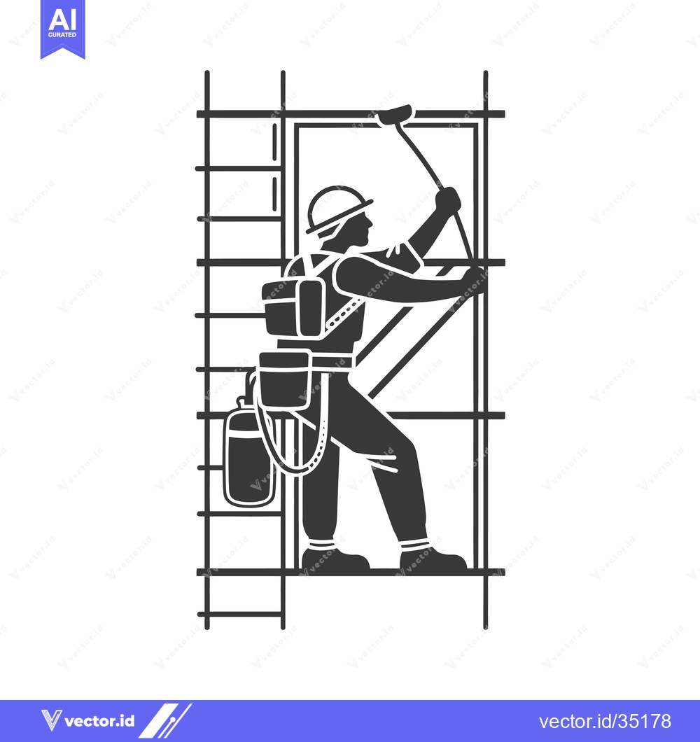 Premium Vector dari Construction Worker on Scaffolding Using a Tool