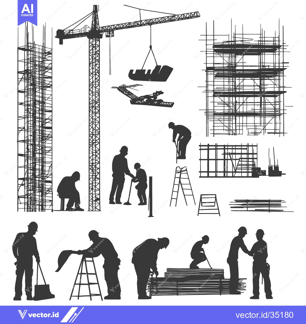 Premium Vector dari Construction Workers and Equipment Silhouettes