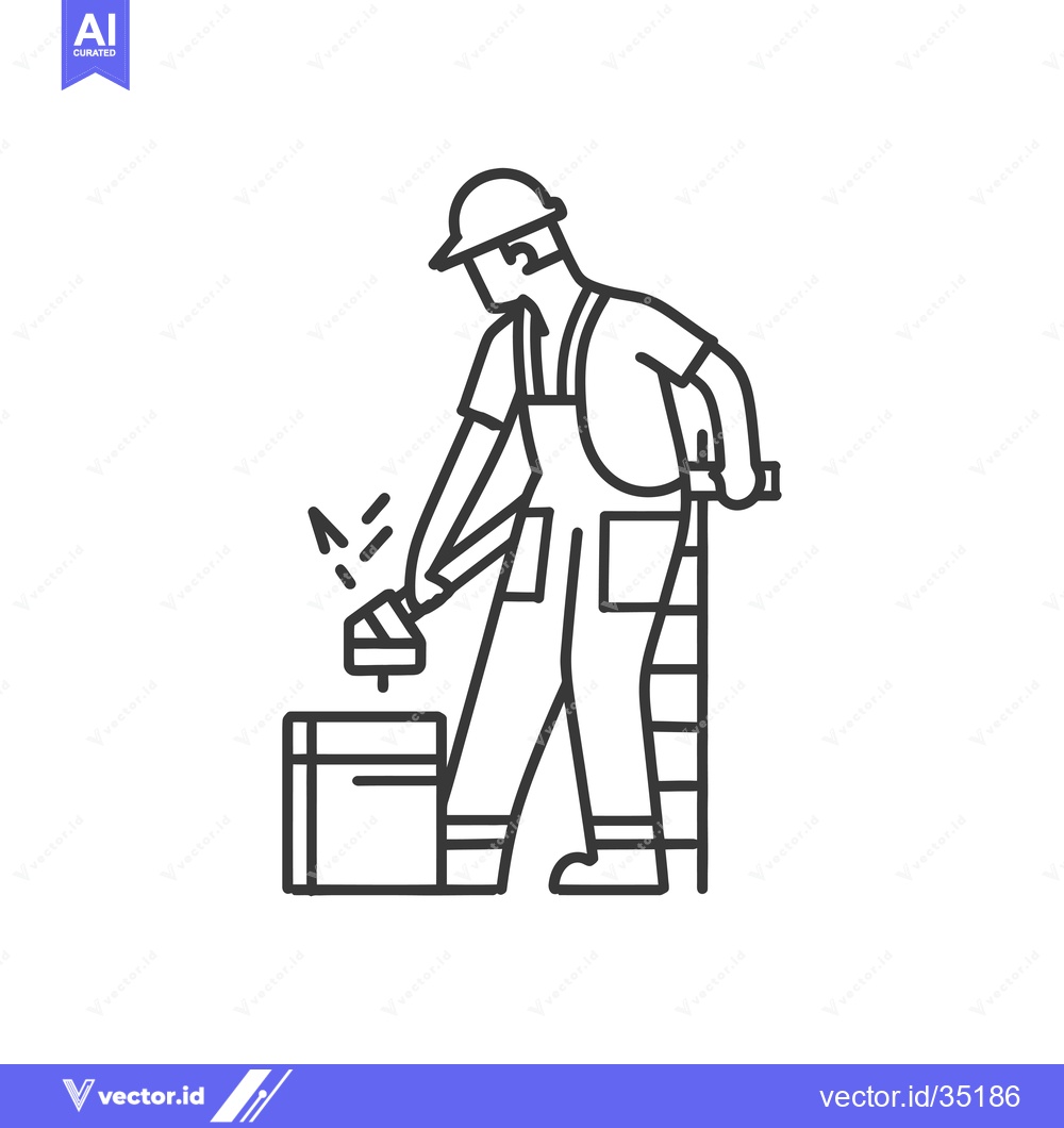 Premium Vector dari Construction Worker Using a Level Tool on a Ladder