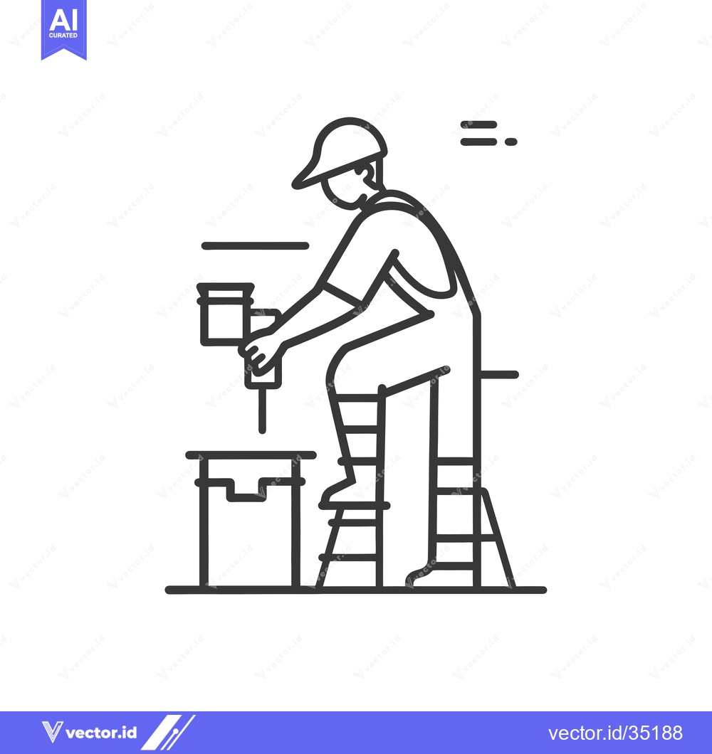 Premium Vector dari Construction Worker Using Drill on a Ladder