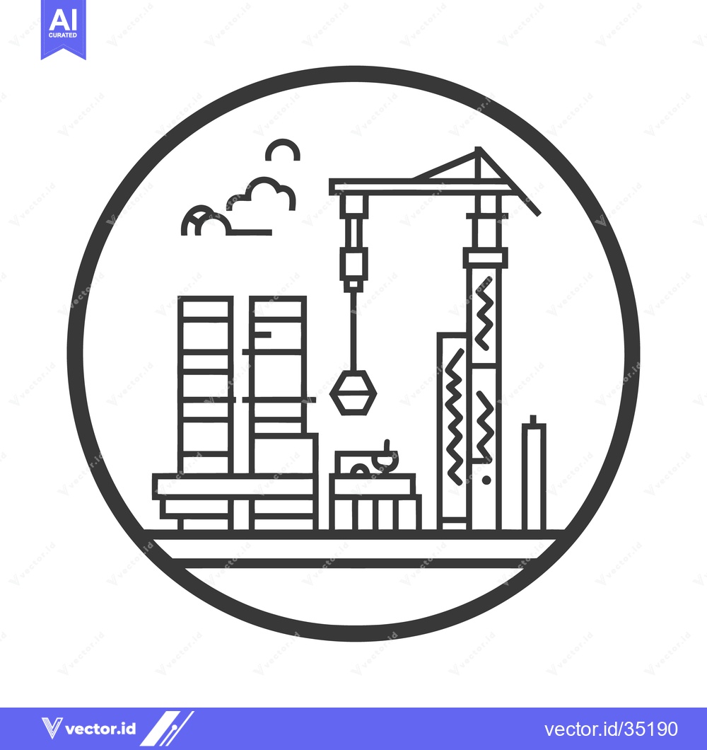 Premium Vector dari A simple construction scene of buildings and a crane in circle