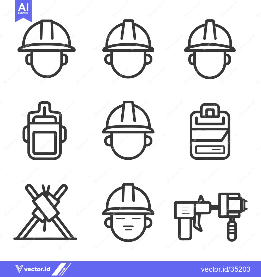 Premium Vector dari Monochrome Line Icons Representing Construction Workers And Tools