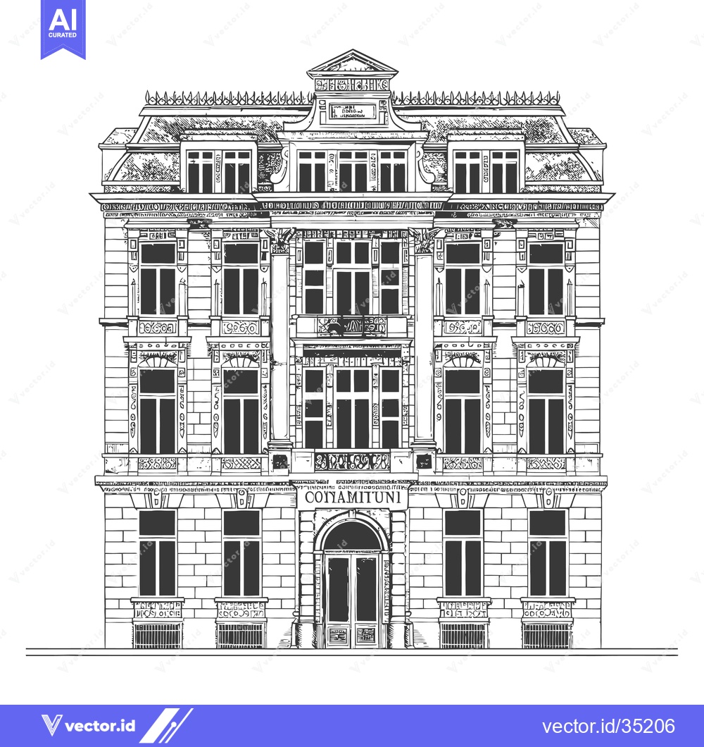 Premium Vector of Elegant European Building Architectural Drawing