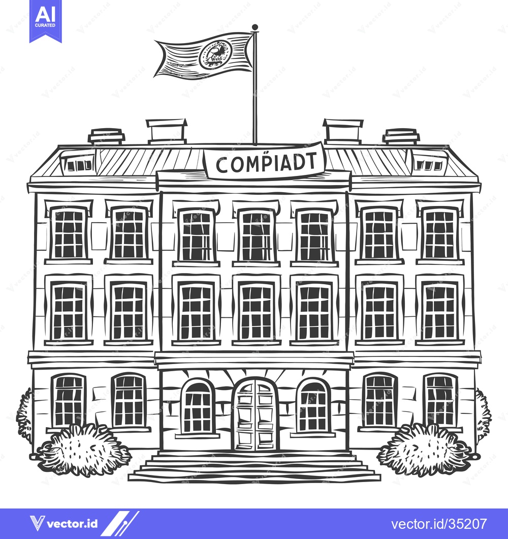 Premium Vector of Classic Building Exterior With Flag And CompiaDt Sign