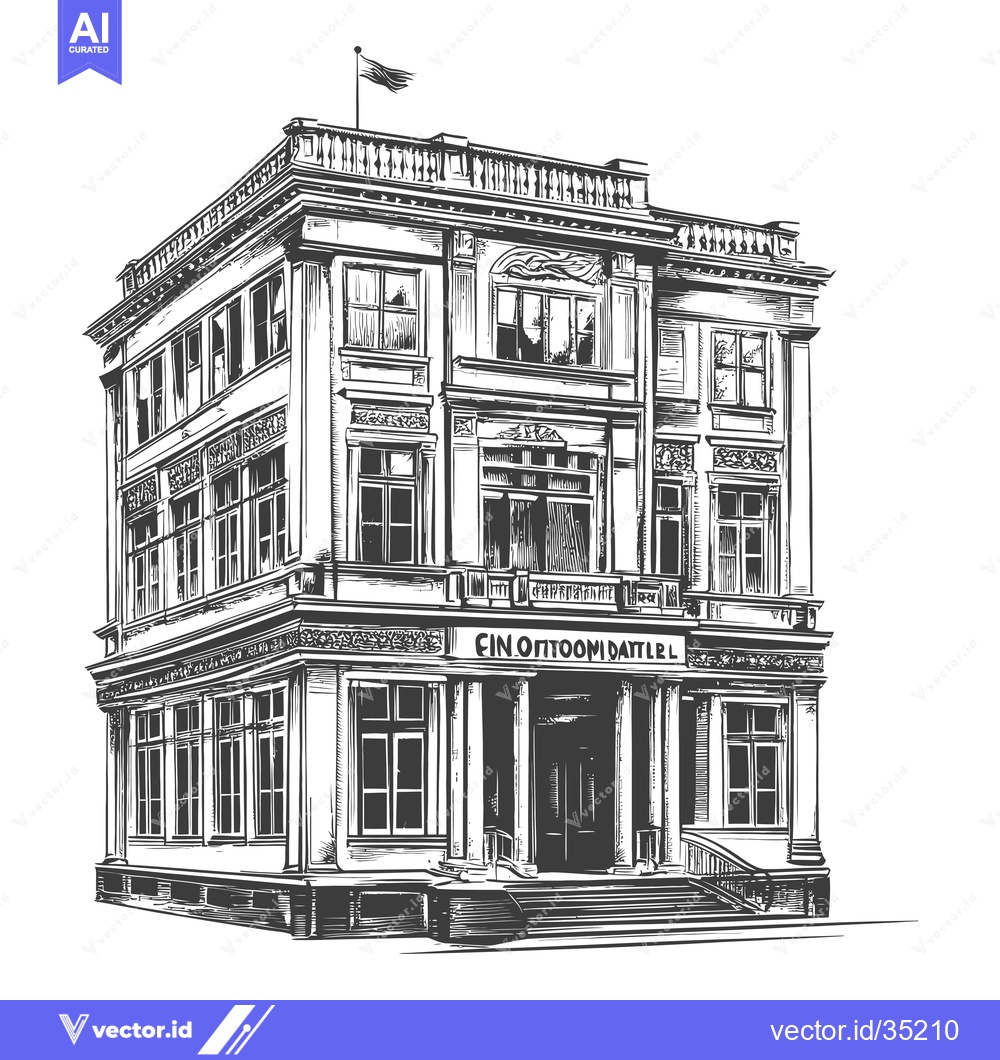 Premium Vector of Elegant Classic Building Architectural Drawing Design