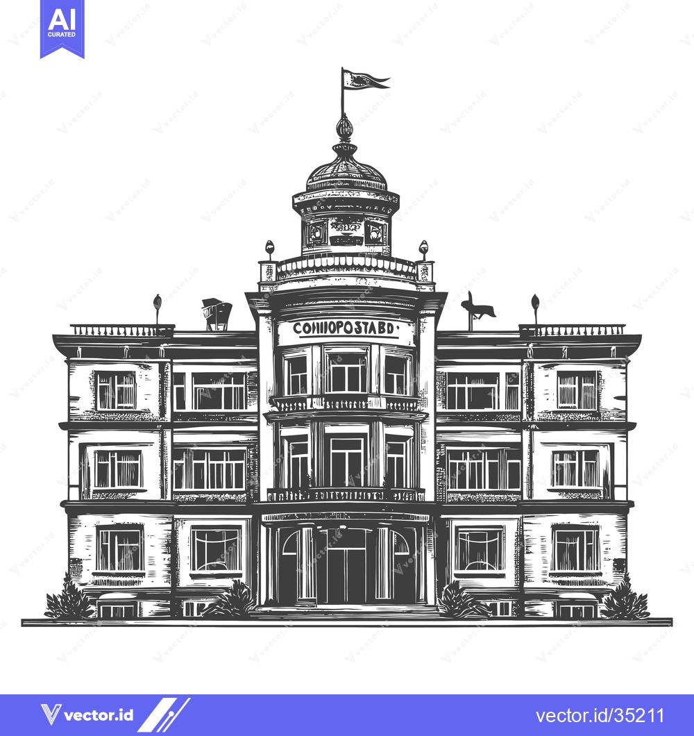 Premium Vector of Grand Architectural Building Detailed Sketch Design