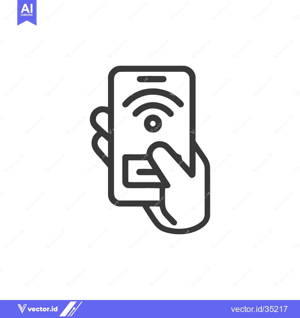 Premium Vector dari Hand Holding Smartphone with WiFi Symbol and Credit Card, Line Art