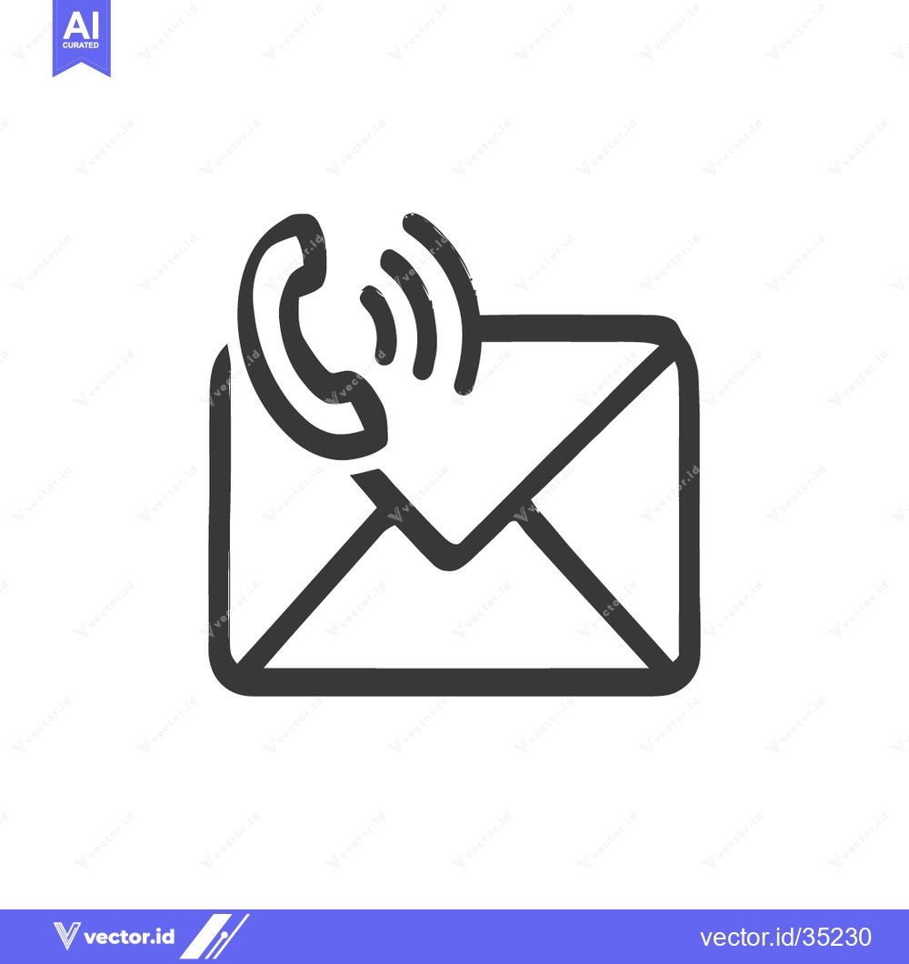 Premium Vector of Hand-Drawn Contact Icon: Envelope with Phone Call Symbol on White