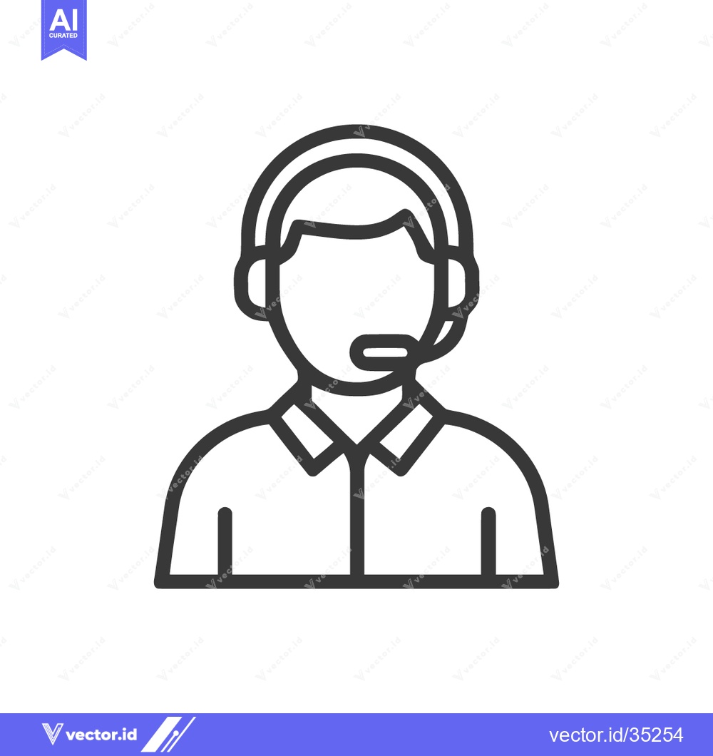 Premium Vector of Minimalist Line Art: Customer Service Representative with Headset Icon