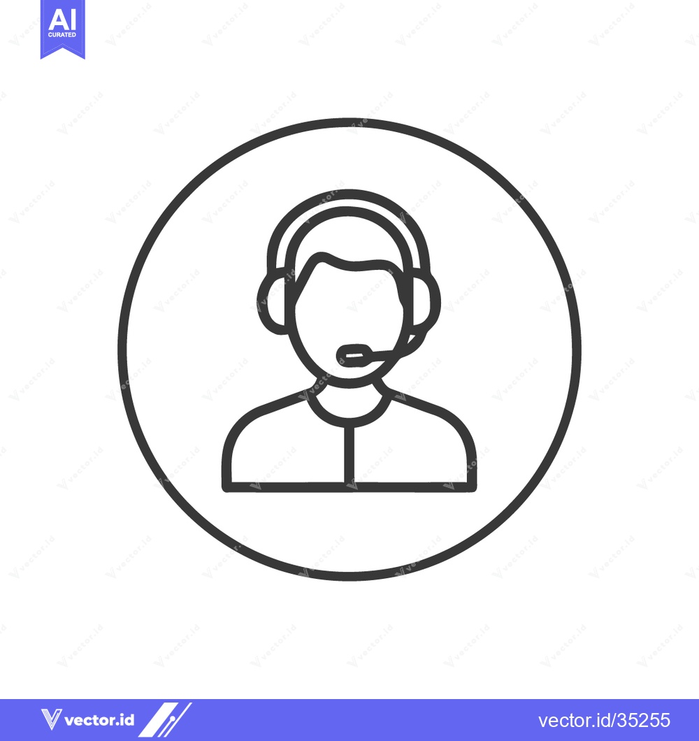 Premium Vector of Minimalist Customer Service Icon: Headset-Wearing Agent in Circle