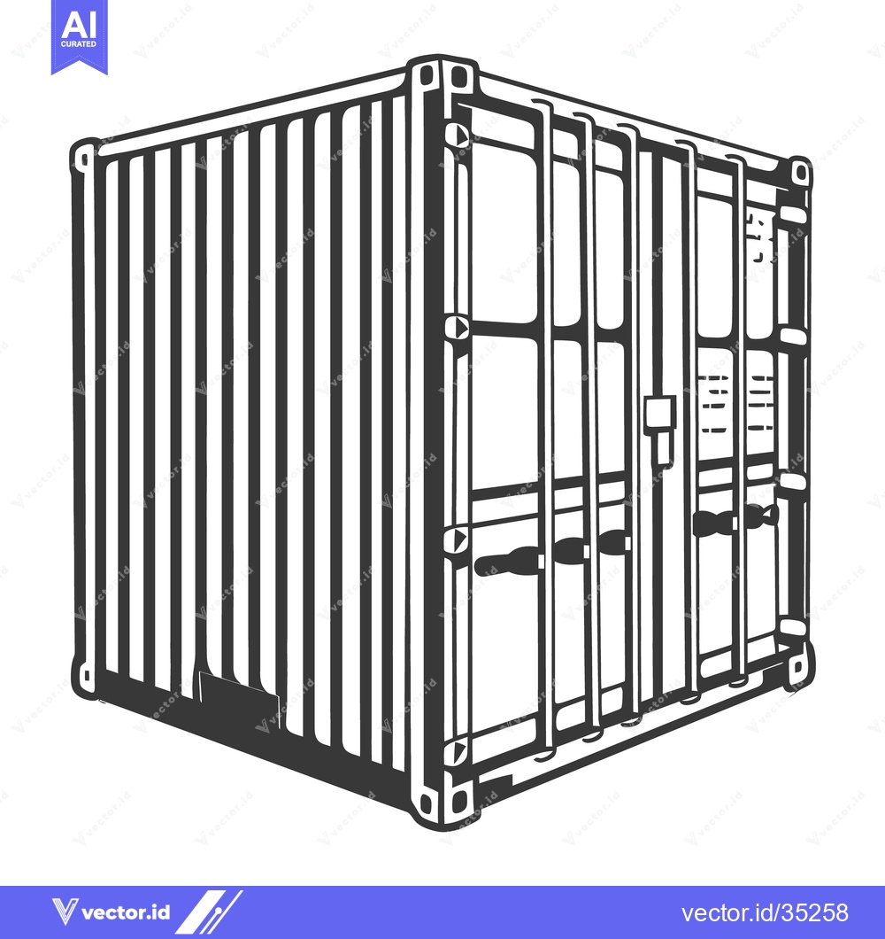 Premium Vector dari A black and white illustration depicts a shipping container for transp