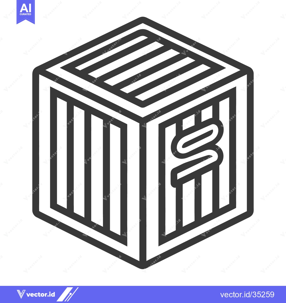 Premium Vector dari An isometric view of a wooden crate with a symbol