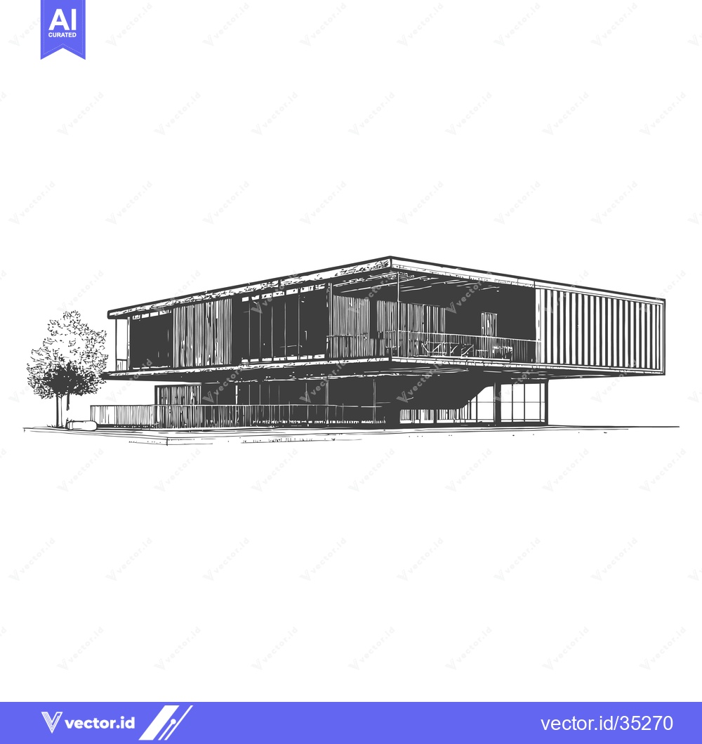 Premium Vector of Modern House Architectural Sketch Design Drawing