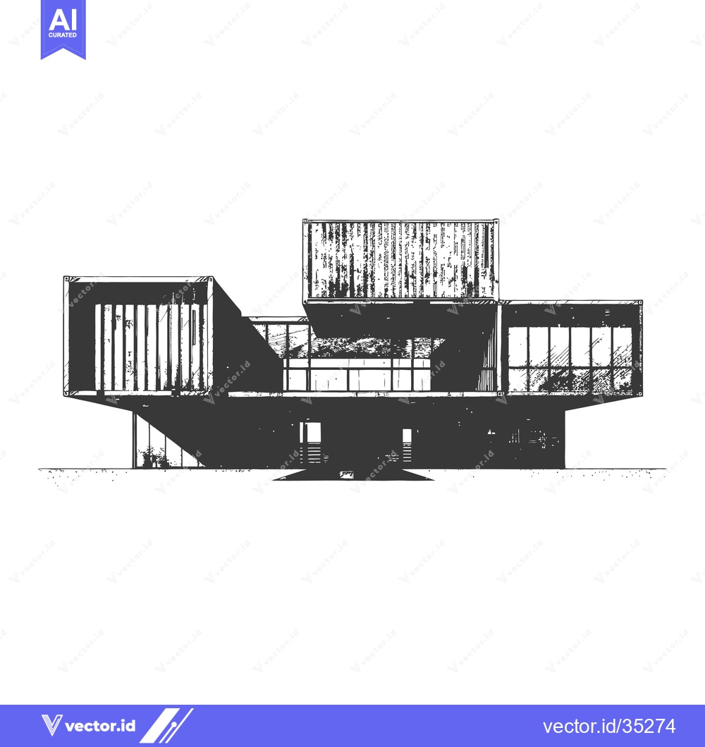 Premium Vector of Modern Shipping Container Home Architectural Design Sketch