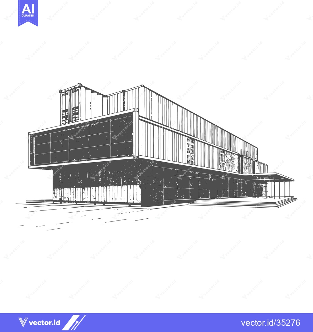 Premium Vector dari Architectural Sketch of a Shipping Container Building